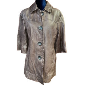 Vince brown leather peacoat 3/4 sleeves size large coat jacket